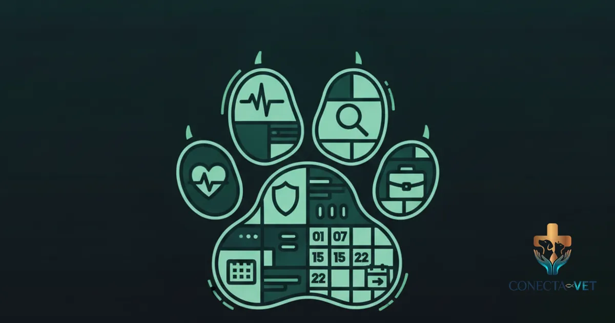 Médico veterinário usando sistema de gestão clínica em tablet